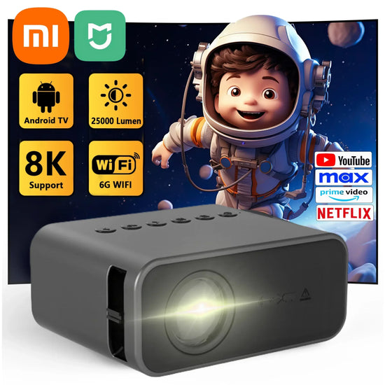 Xiaomi Mini Portable Projector displaying vibrant 8K HD images, ideal for gaming and family entertainment at home.