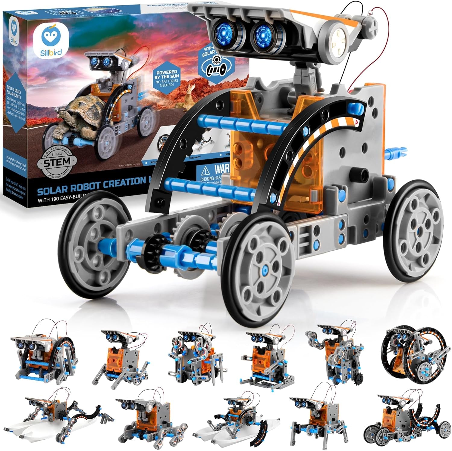 Sillbird 12-in-1 Solar Robot Building Kit - STEM Educational Gift for Ages 8-13, 190-Piece DIY Science Robotics Toy for Kids and Teens