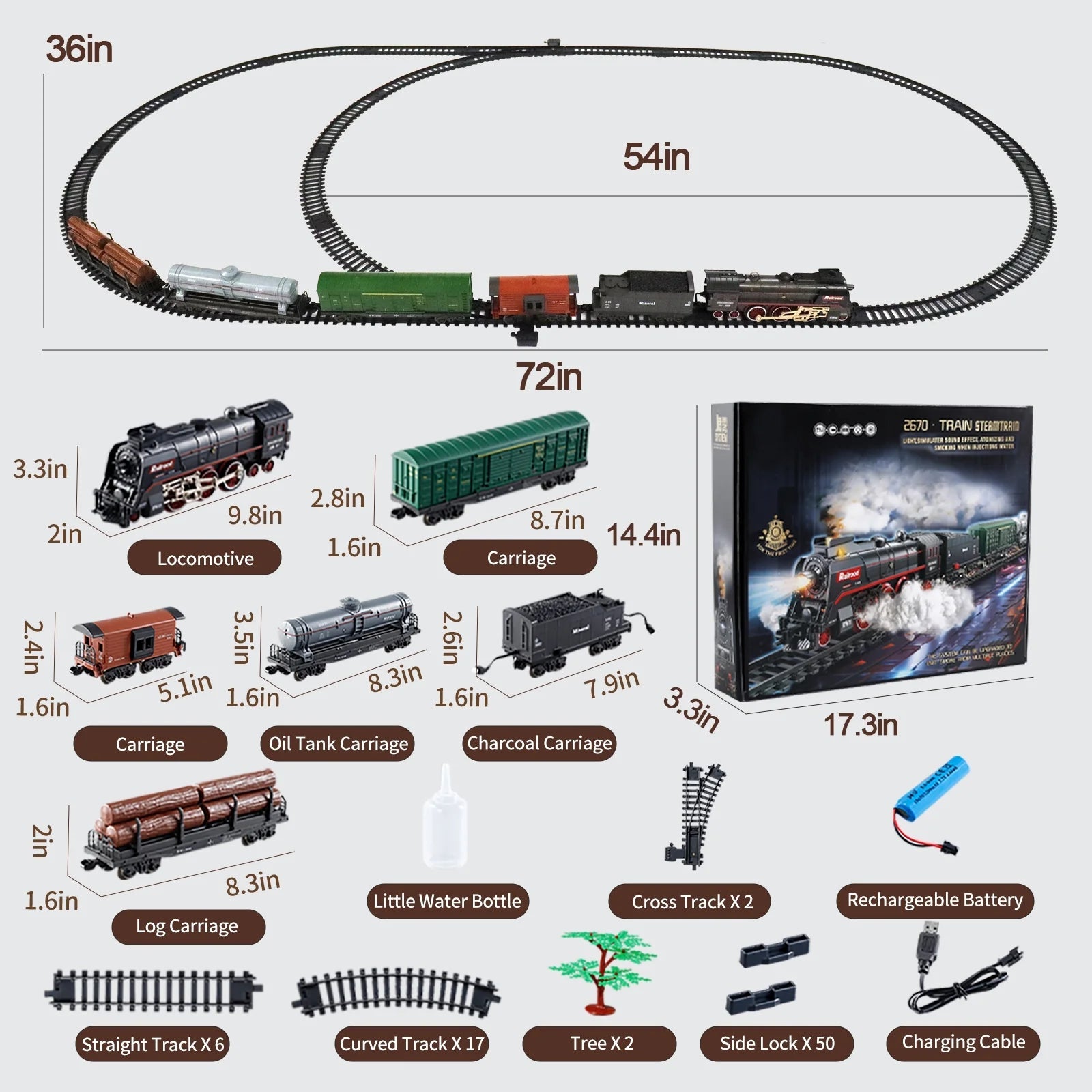 Christmas Train Set Electric Train Toy Set for Boys Locomotive Engine with Sounds Light Rechargeable Classical Steam Cargo Cars Tracks for Kids Christmas Decorations Indoor Toddlers Xmas Gift - BYMRR Train Store