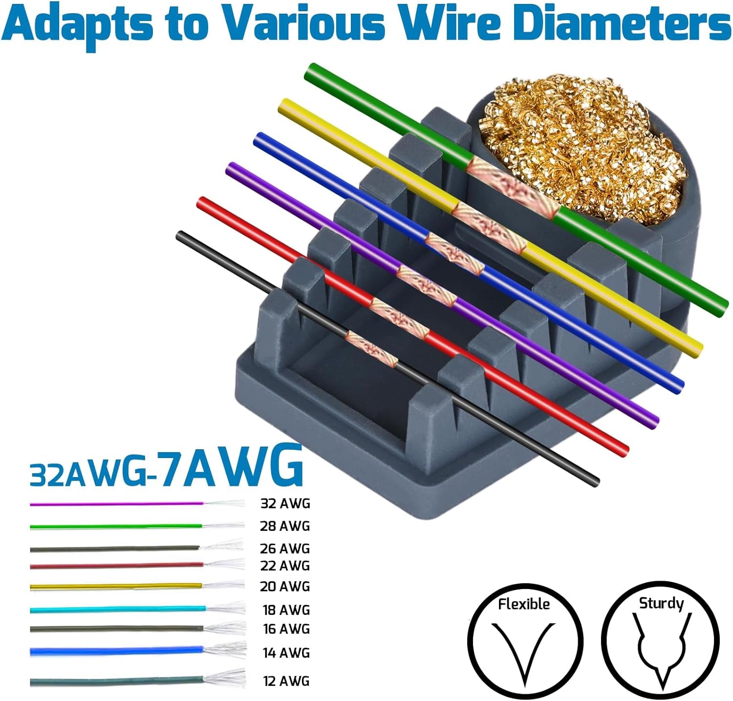WEP S200 Gray Soldering Wire Holder, Heat Resistant Silicone Stand with Brass Wool Tip Cleaner and 6 V-Shaped Grooves, Helping Hands for Soldering