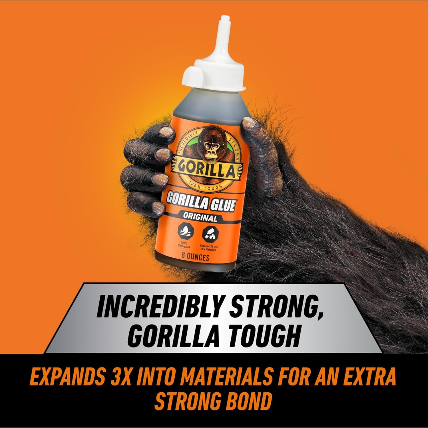 Gorilla Original Waterproof Polyurethane Glue, Brown, 8 Ounce - All-Purpose Expanding Adhesive