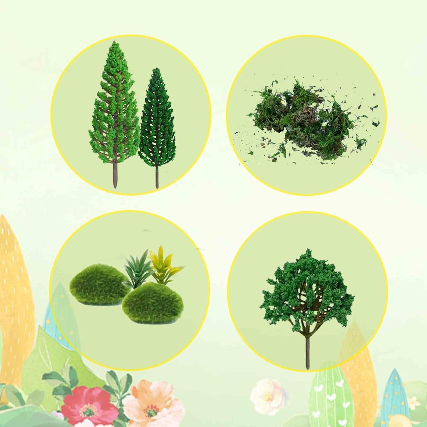 30-Piece Assorted Model Trees (1.7-6 Inches) with Artificial Moss Rocks for Diorama Architecture and Model Railway Scenery Supplies