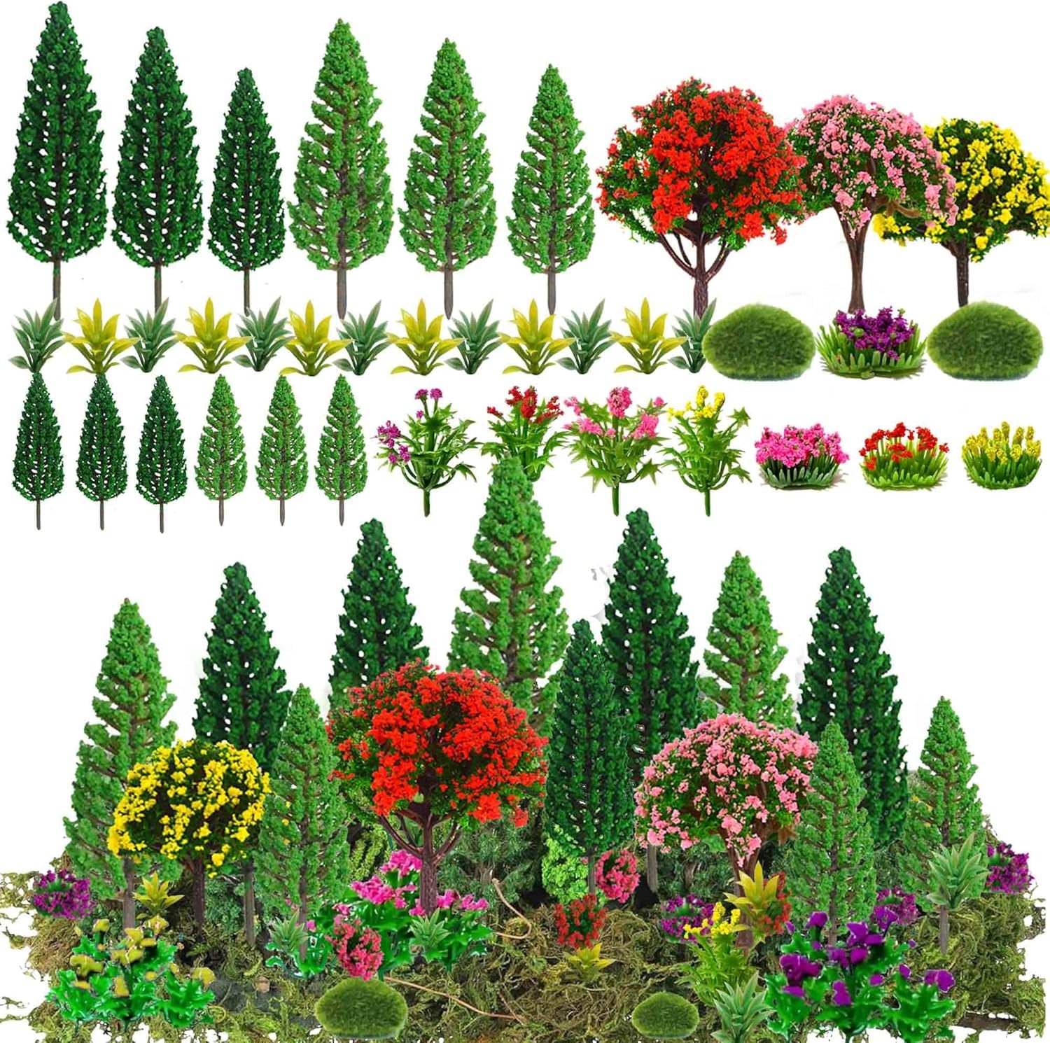 32-Piece Assorted Artificial Miniature Flower Trees for DIY Crafting and Landscape Diorama Scenery Decoration