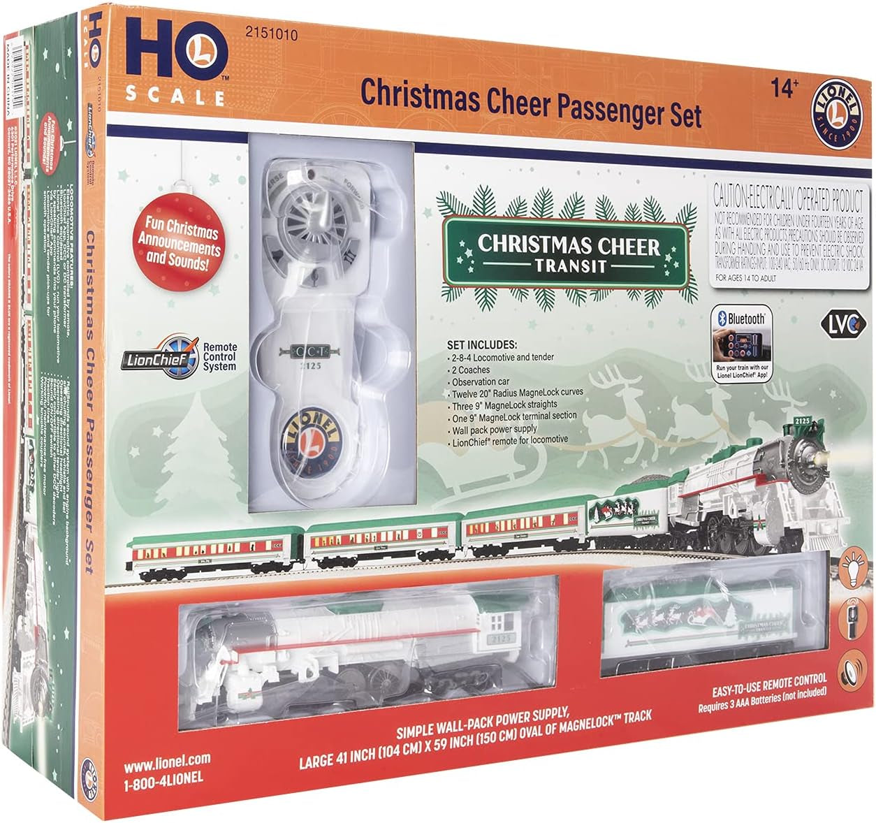 Lionel Bluetooth HO Gauge Christmas Cheer Passenger Model Train Set with Remote Control