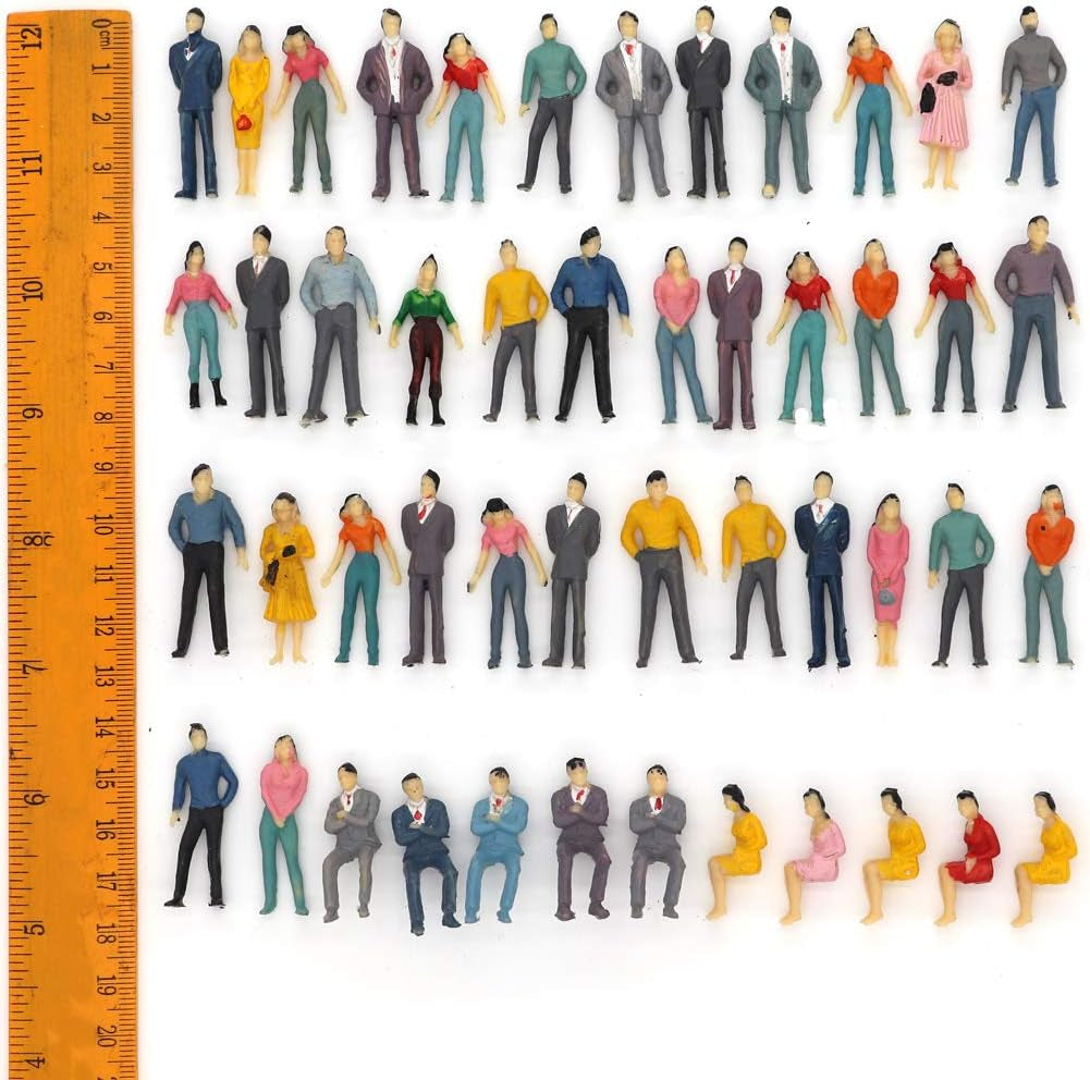 50-Piece O Scale Painted Figures Set for Building Model Train Layouts - Assorted Sitting and Standing Poses (1:50 Scale)