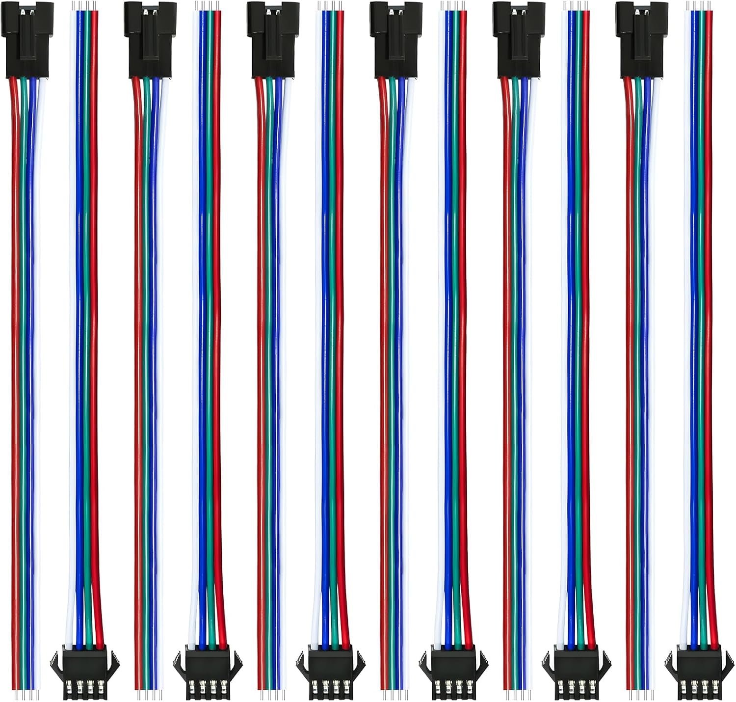 30 Pairs of JST SM 4-Pin Connectors (Female/Male) with 20AWG Wire and 15Cm Cable for LED Strip RGB 5050, 3528, WS2801, APA02, WS2813, WS2815
