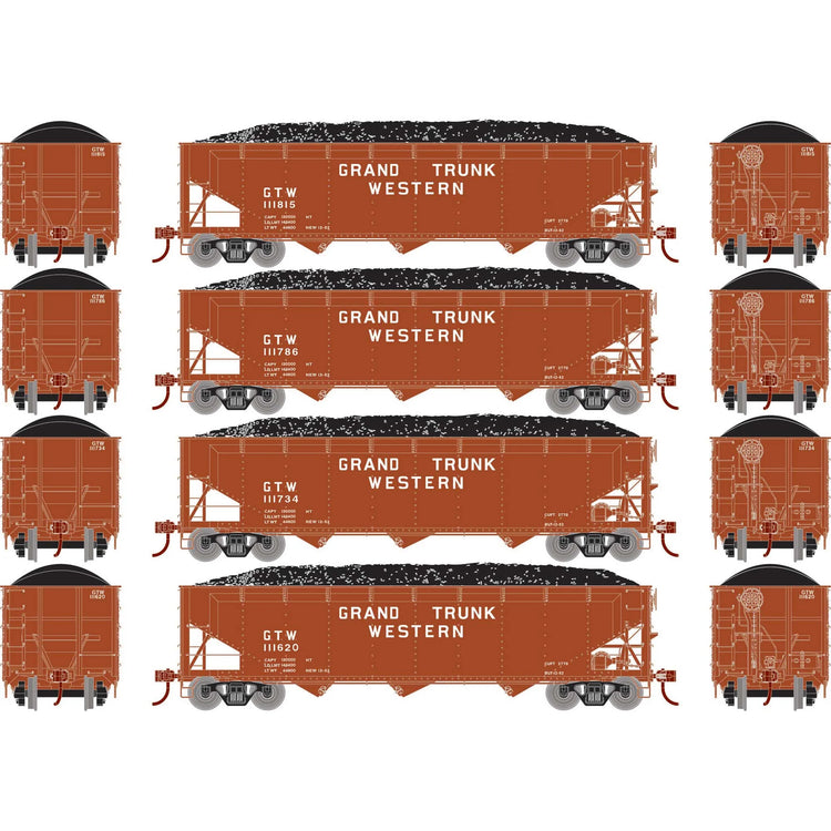 HO scale 40-foot offset coal hopper car with load, GTW
