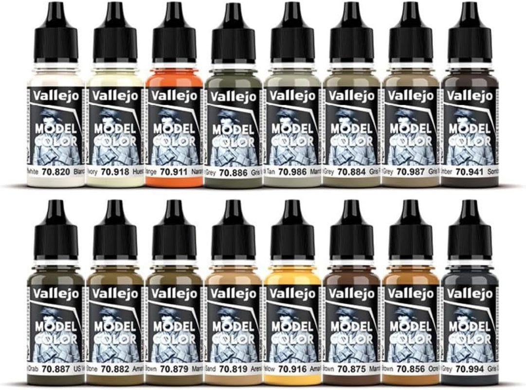 Vallejo Model Color Earth Tones Acrylic Paint Set | 16 Bottles (18 ml / 0.60 fl oz each)