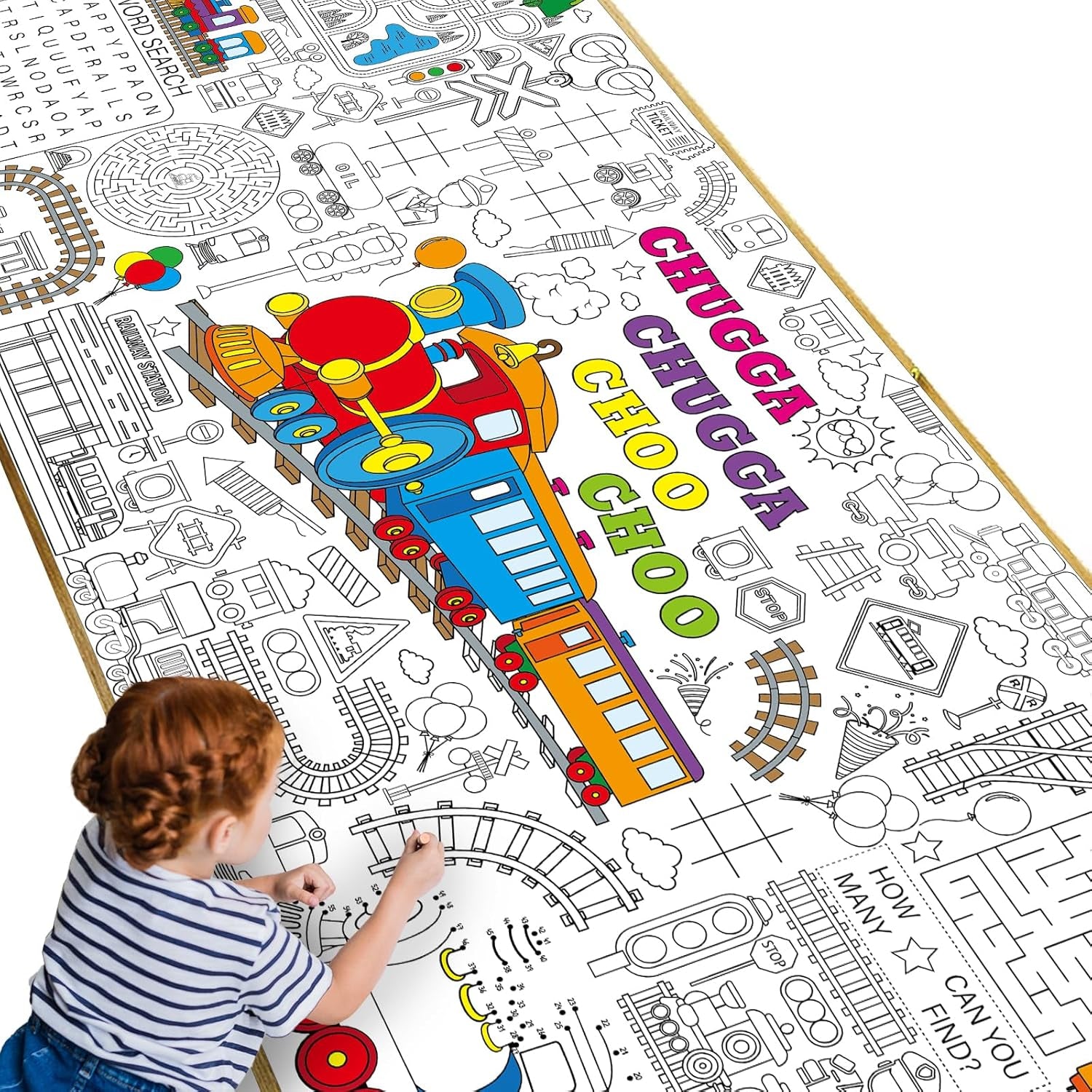 Train Giant Coloring Poster Train Large Versatile Activity Drawing Paper Coloring Tablecloth DIY Trains Theme Game Poster Table Cover Children Art Crafts Coloring Mat Home Classroom Party Suppiles