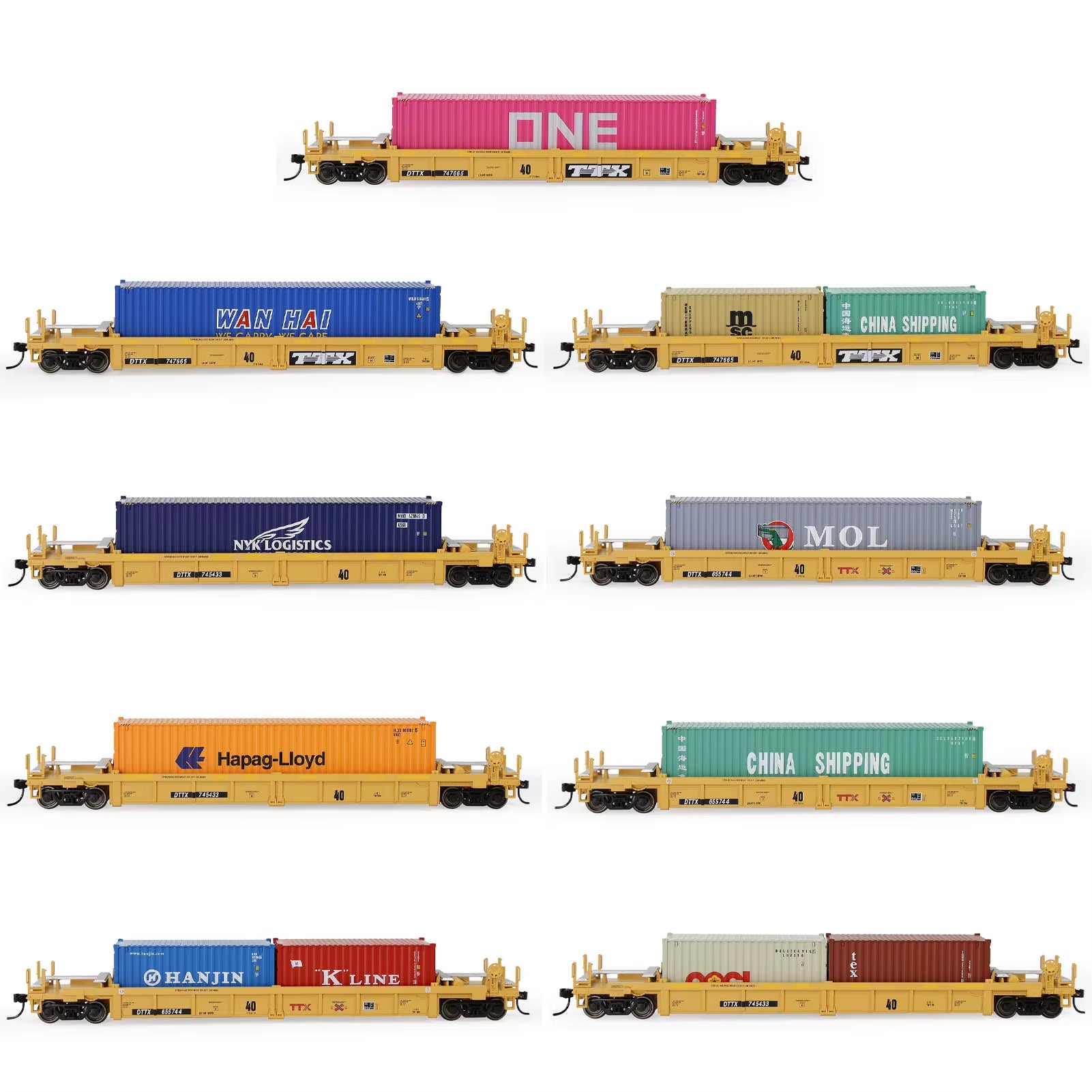 Evemodel HO Scale 1:87 40Ft Well Car with 20' & 40' Shipping Containers - Perfect for Model Railroads!