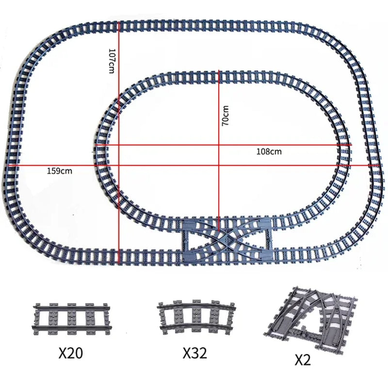 50Pcs/Lot City Trains Train Track Rail Straight Rails Technical Building Blocks Set Bricks Model Kids Classic Toys for Children