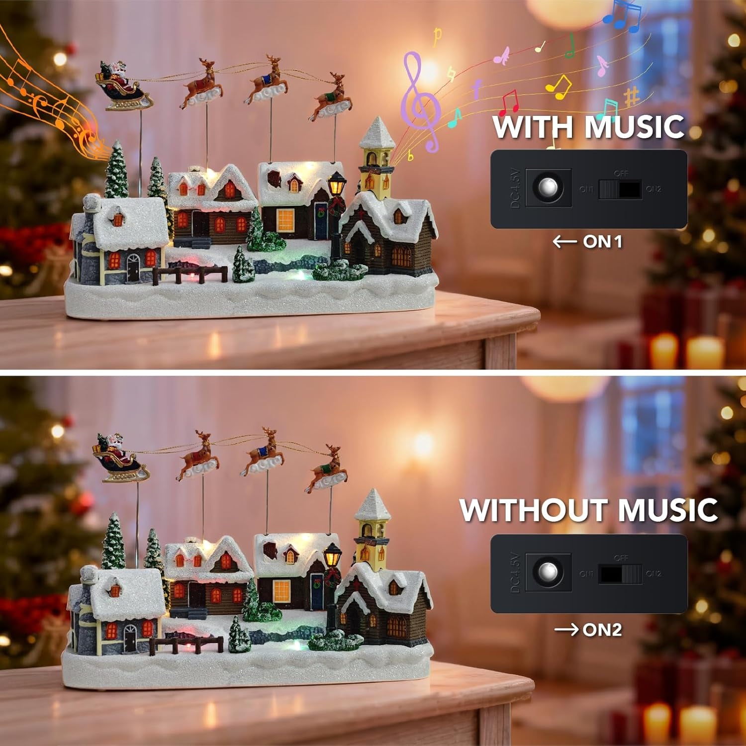 Animated Christmas Village with Santa Sleigh