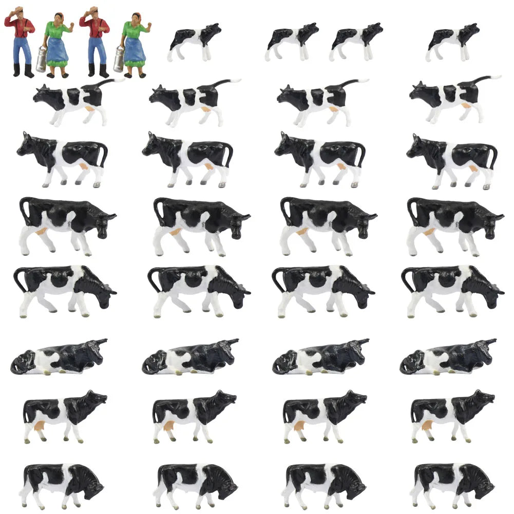 Evemodel 36Pcs Model Trains HO Scale 1:87 Model Horses Cows Farm Animals with Model Figures