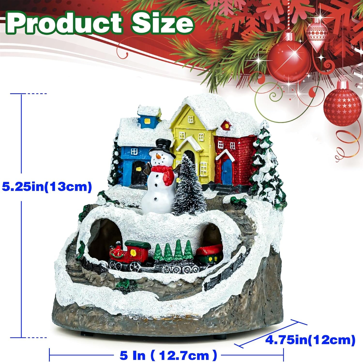 Mxwcy Christmas Village Figurines Christmas Collectibles Statues Architectural Decorations, Snowman with Spinning Train 8 Music & LED Light for Xmas Home Decor Gift
