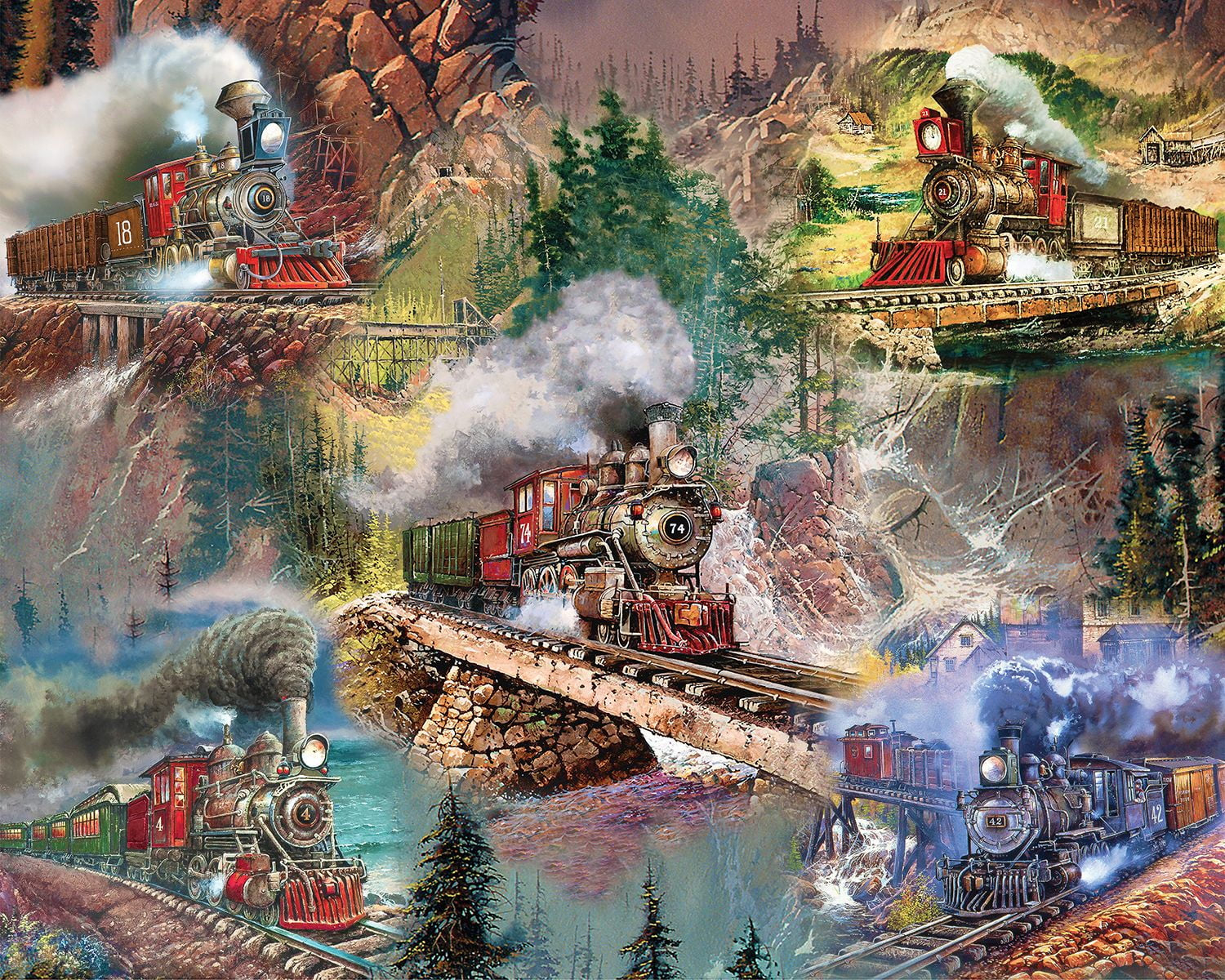 Springbok Thrilling Trains - 1000 Piece Jigsaw Puzzle Adults - Unique Cut Pieces