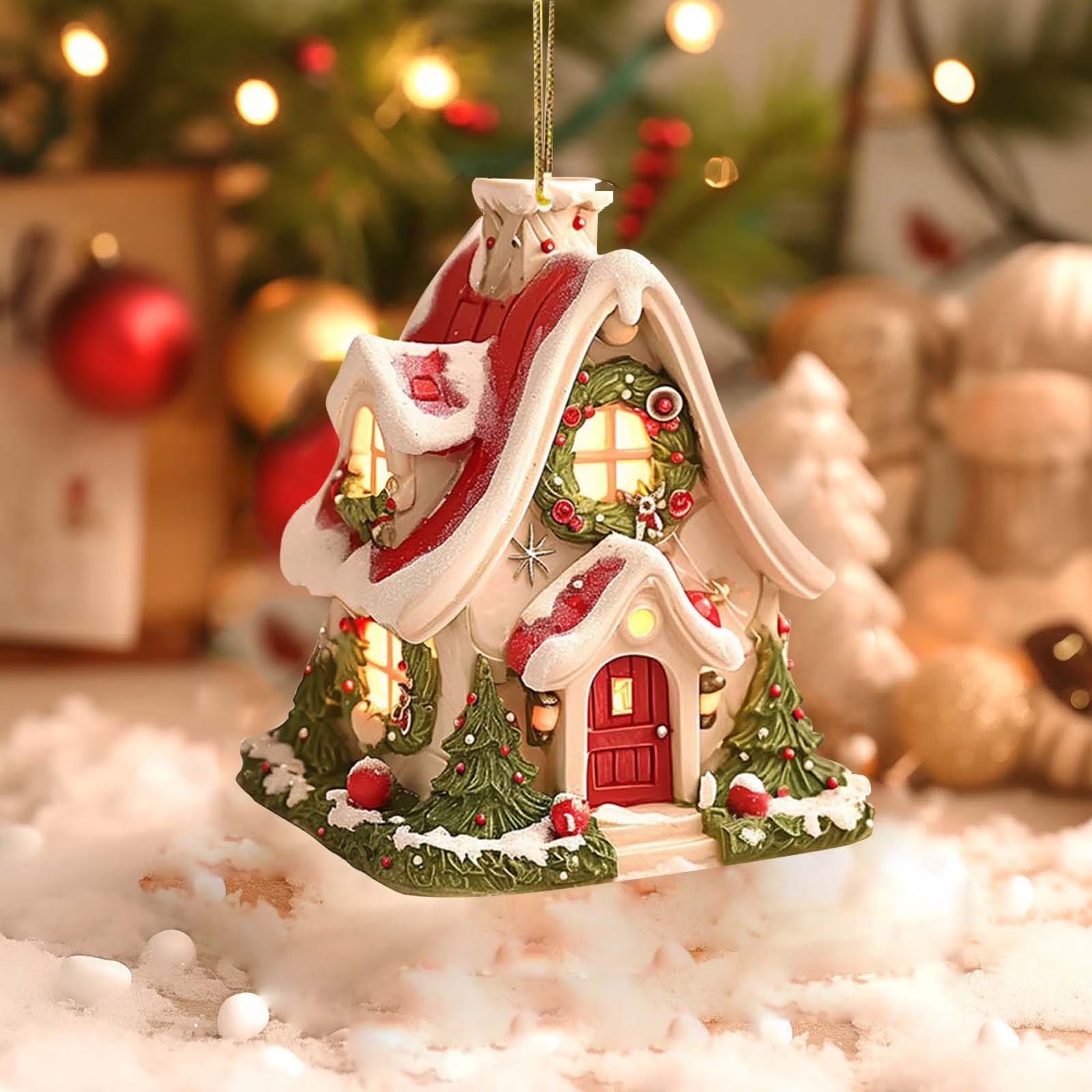 2025 Gingerbread House Acrylic Ornaments for Christmas - 2D Hanging Decorations for Holiday Trees and Home Décor