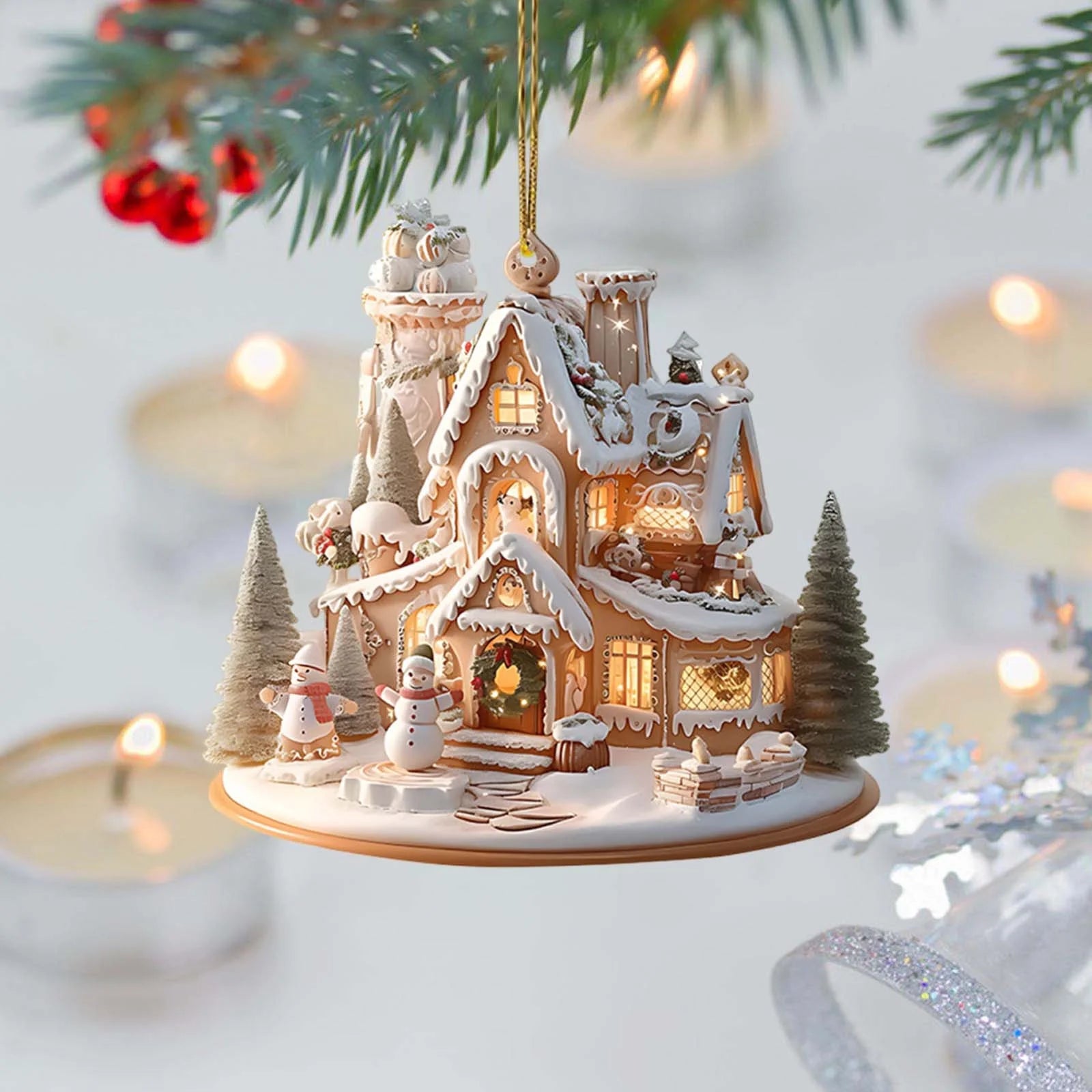 2025 Gingerbread House Acrylic Ornaments for Christmas - 2D Hanging Decorations for Holiday Trees and Home Décor