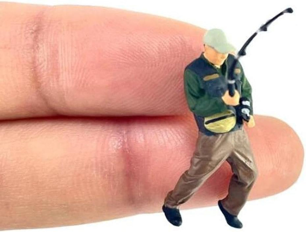 Set of 4 Miniature 1/64 Scale Fishing Figures for DIY Crafts and Photography Props in Scenic Landscapes