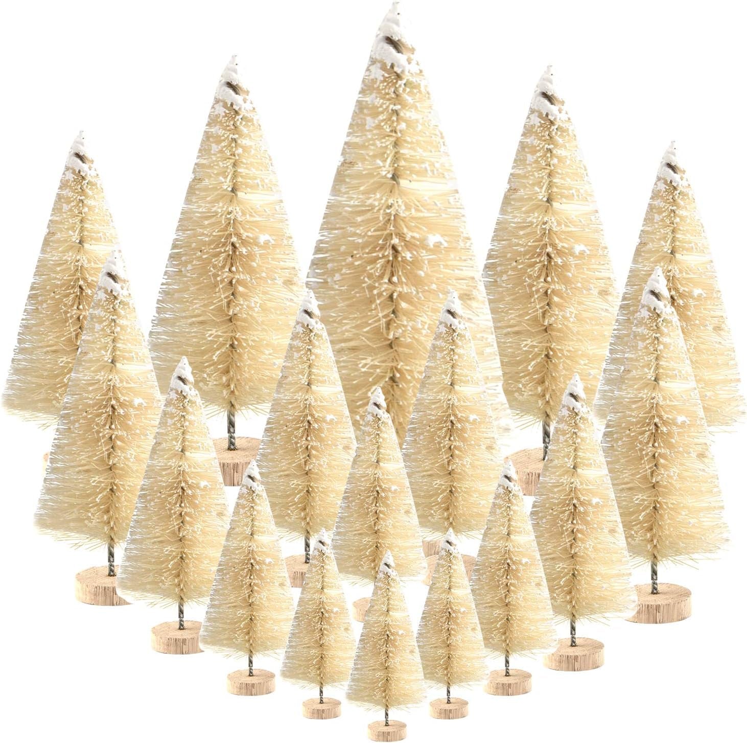 KUUQA 60-Piece Mini Bottle Brush Christmas Trees for Tabletop Decor and Diorama Models - Silver Small Christmas Village Accessories
