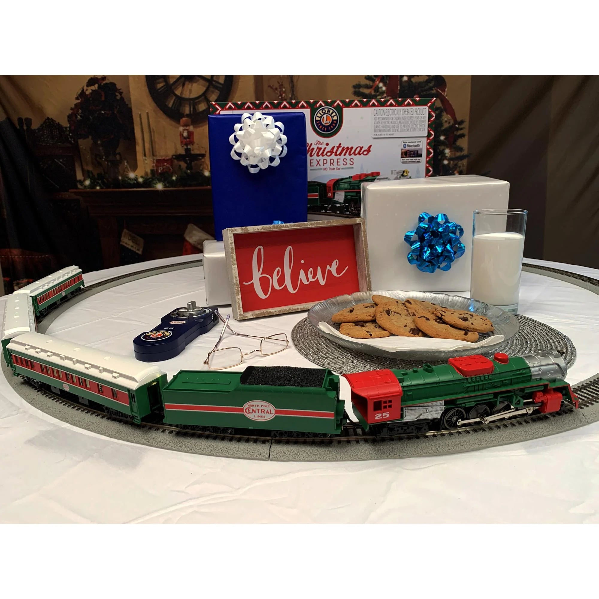 HO Scale Christmas Express Electric Model Train Set with Remote and Bluetooth Capability - BYMRR Train Store
