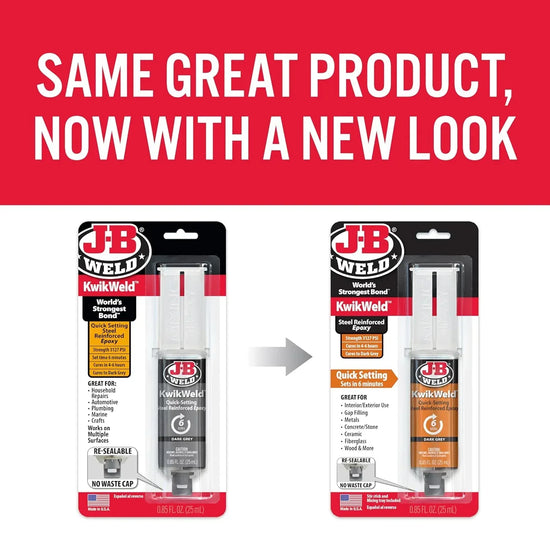 J-B Weld Kwikweld 6-Minute Set high-strength waterproof epoxy in dark grey, 2-pack, Model 50176-2, shown in the image.