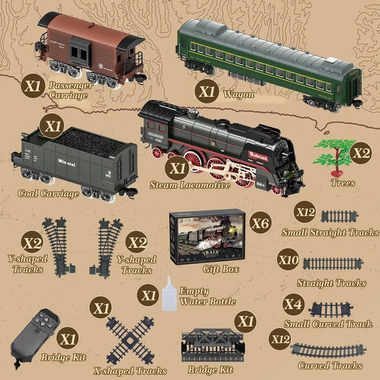 Premium Electric Train Set with Remote Control - Classic Steam Locomotive Featuring Smoke, Lights, and Sound Effects - Ideal Holiday Gift for Children - BYMRR Train Store