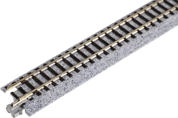 Kato N Scale Unitrack 7.5-inch straight track set with four pieces, ideal for model train layouts and track building.
