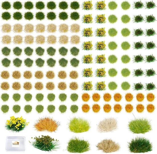 Warmtree 126-Piece Static Grass Bushy Tufts and Lowland Shrubs Terrain Model Kit for Train Landscape, Railroad Scenery, Military Layouts, and Miniature Dioramas - BYMRR Train Store