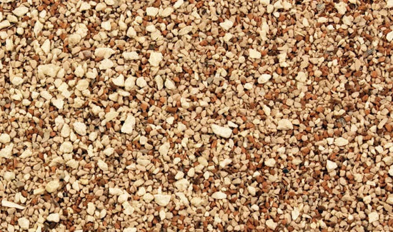 Woodland Scenics 3.6 cubic inches of gravel for model scenery, showing detailed small gravel in a clear container.