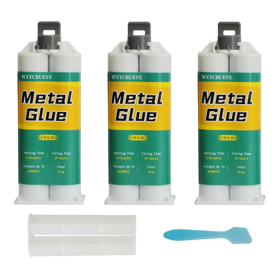 WXYCRUEYE professional metal repair adhesive kit with three epoxy liquid welds for stainless steel, aluminum, and plastics repair.