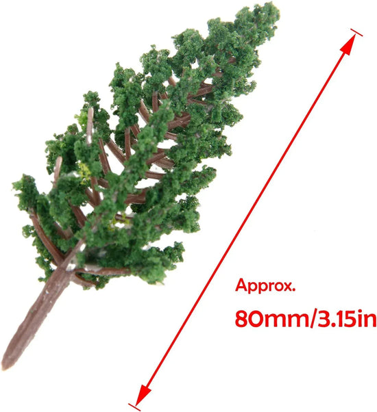 Yetaha 50-piece river diorama model tree set with pine and cedar trees for OO/HO scale woodland scenery and railroad landscapes.