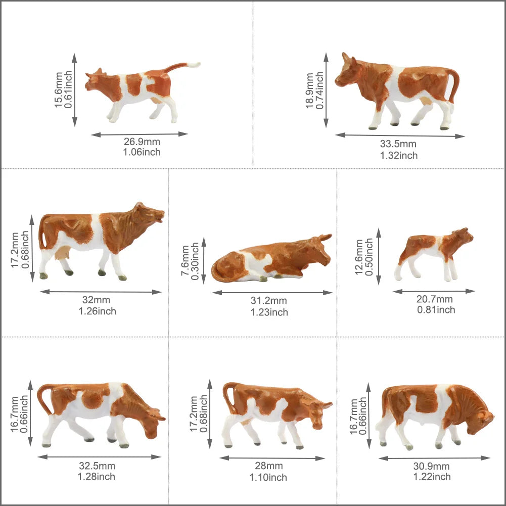 Evemodel 36Pcs Model Trains HO Scale 1:87 Model Horses Cows Farm Animals with Model Figures