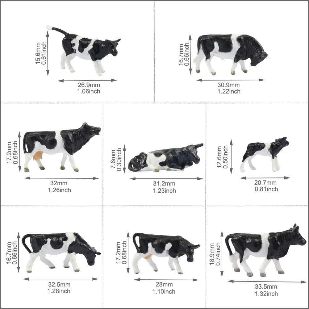 Evemodel 36Pcs Model Trains HO Scale 1:87 Model Horses Cows Farm Animals with Model Figures