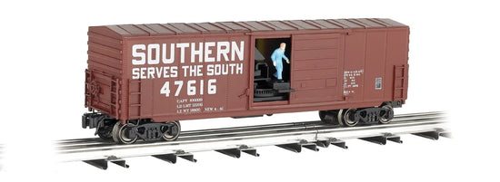 Southern O Scale operating box car by BYMRR Train Store, detailed model with realistic design and markings, on a model train track