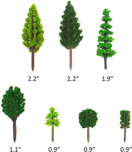 Miniature tree set for train scenery and dioramas, featuring 70 artificial trees by MOMOONNON for model railroads and wargaming.