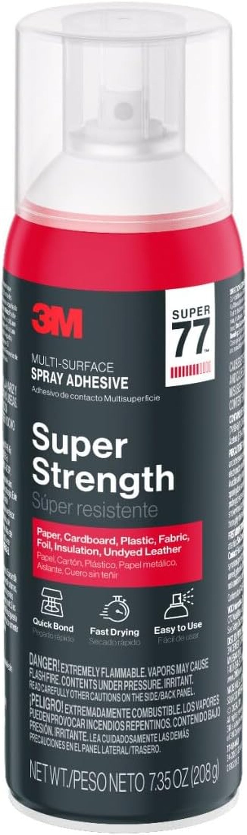 3M Super 77 Multi-Surface Adhesive Spray, 7.35 Oz., Low VOC, Quick Bond, Fast-Drying, Clear Finish for Various Materials (Foil, Foam, Paper, Metal, Plastic, Fabric, Cardboard)