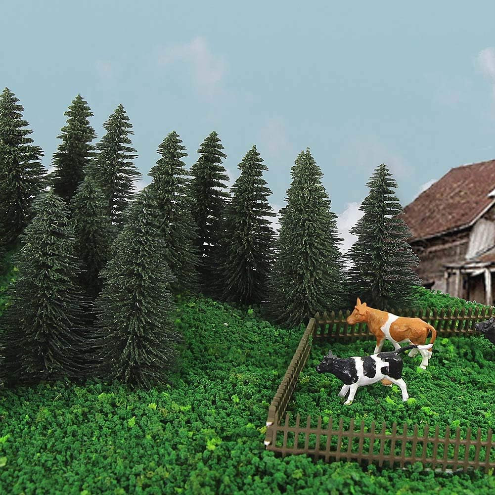 S0806 40PCS Dark Green Pine Model Cedar Trees 2.72 Inch (69Mm) for Model Railroad Scenery Landscape Layout HO Scale New (2.7Inch)