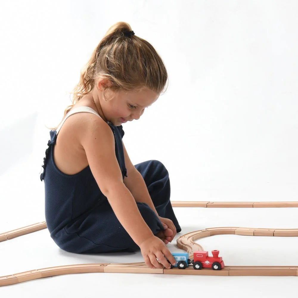 Kids Woden Train Track Set with 2 Bonus Toy Trains, 52 Count