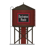 Weathered HO scale CB&Q water tower with sound, BLI7916 model, for model train layouts, featuring realistic weathering details.