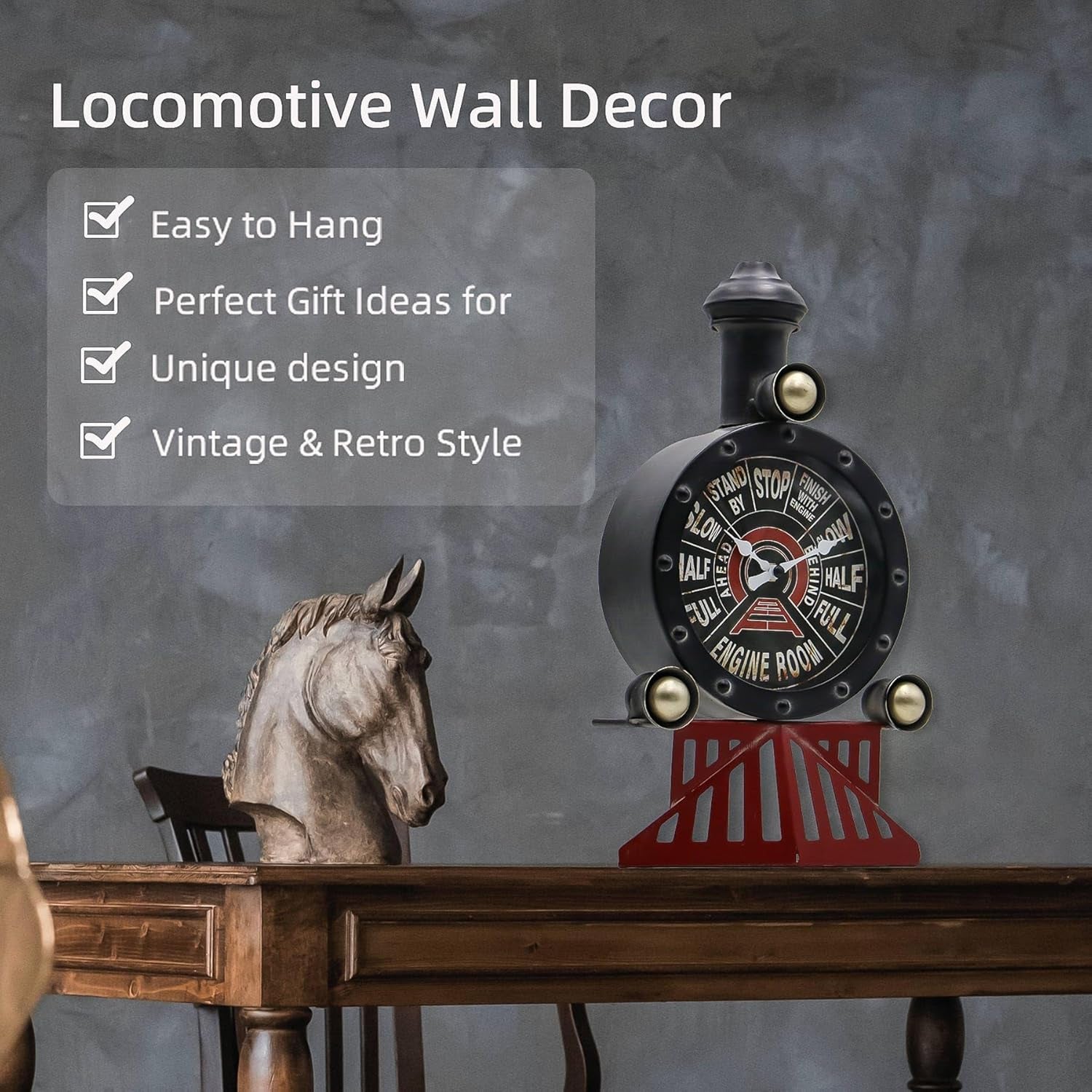 YOUKI Vintage Train Wall Decor,Steampunk Clock,Train Gifts for Men,Man Cave Clock,Wall Art for Office Bedroom