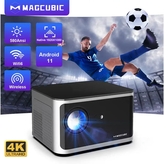 Android 11 4K Smart Projector with 580 ANSI Lumens, 1920x1080P Full HD, Wifi 6, Bluetooth 5.0, Allwinner H713, Voice Control for Home Cinema Theater - BYMRR Train Store