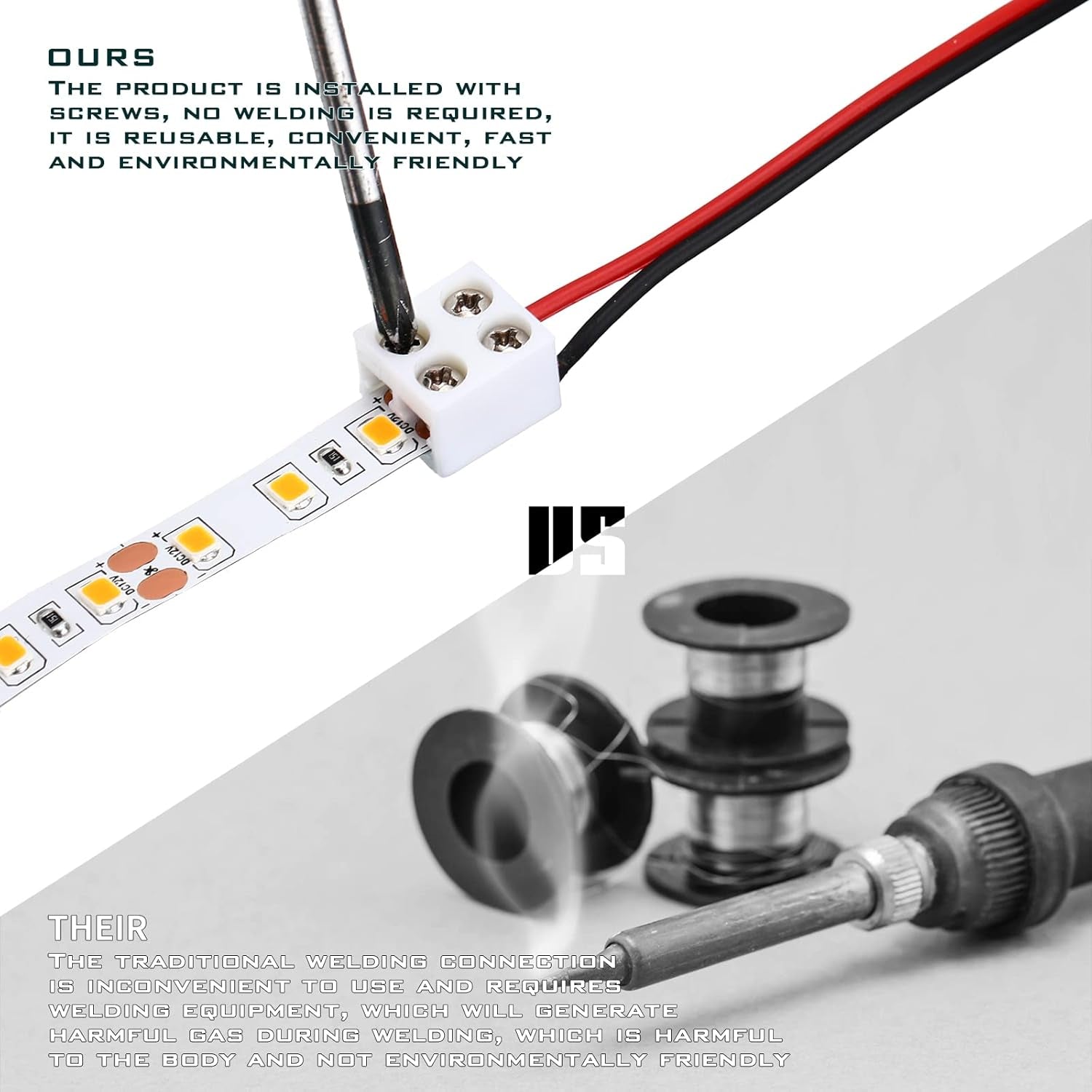 25-Pack 2-Pin 8mm LED Tape Light Connectors with Screw Terminal Blocks and Screwdriver for 5V, 12V, and 24V Monochrome Low Voltage Decorative LED Strips