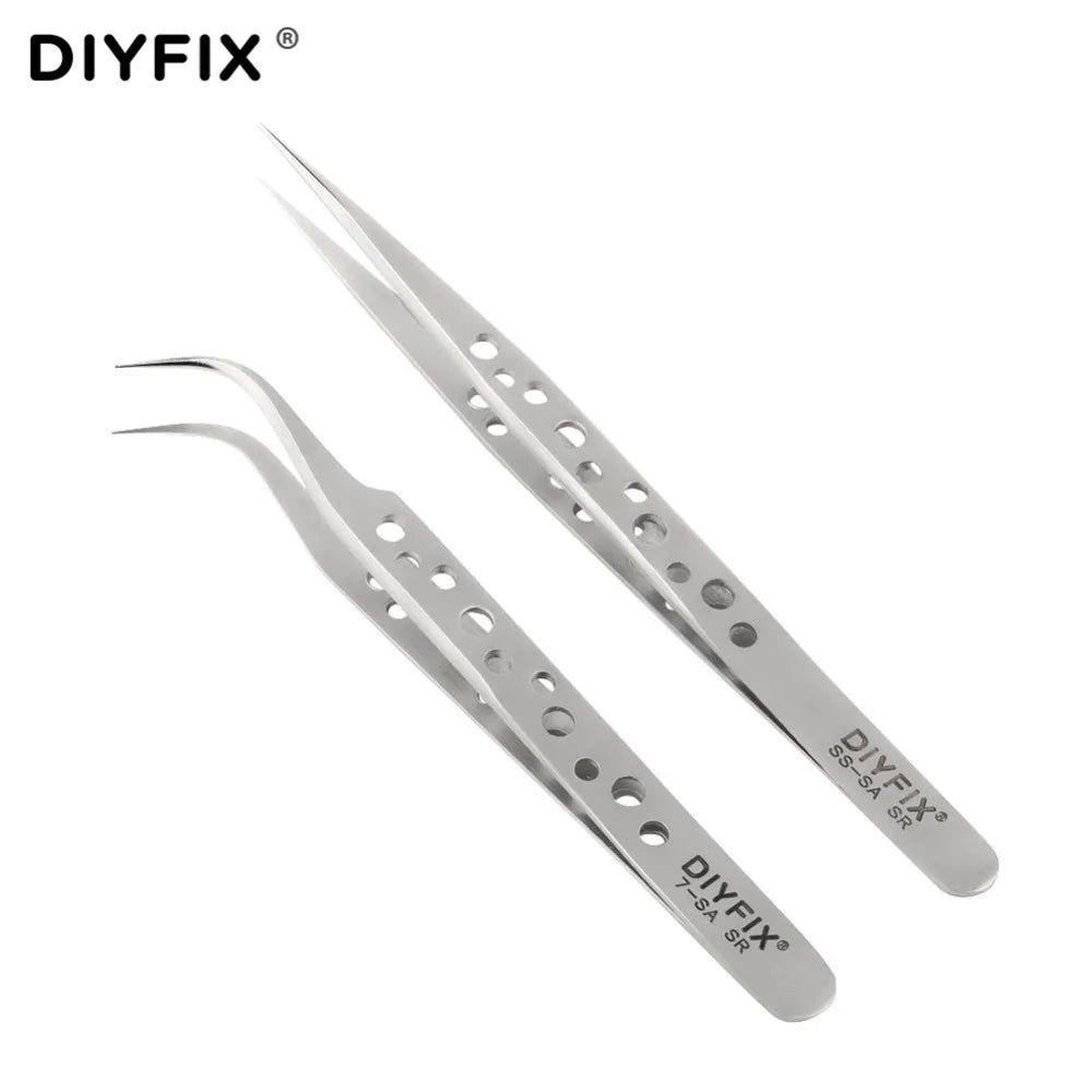 Precision Electronics Tweezers Anti-Static Curved Straight Tip Stainless Forceps Phone Repair Hand Tools Sets