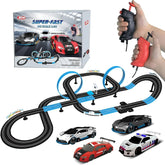 AGM MASETCH high-speed dual track slot car racing set with four licensed vehicle models and racing track layout.
