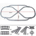 50-piece BYMRR Train Store city train track rail set with straight rails for kids, includes building blocks for model train layouts.