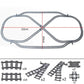 50-piece BYMRR Train Store city train track rail set with straight rails for kids, includes building blocks for model train layouts.