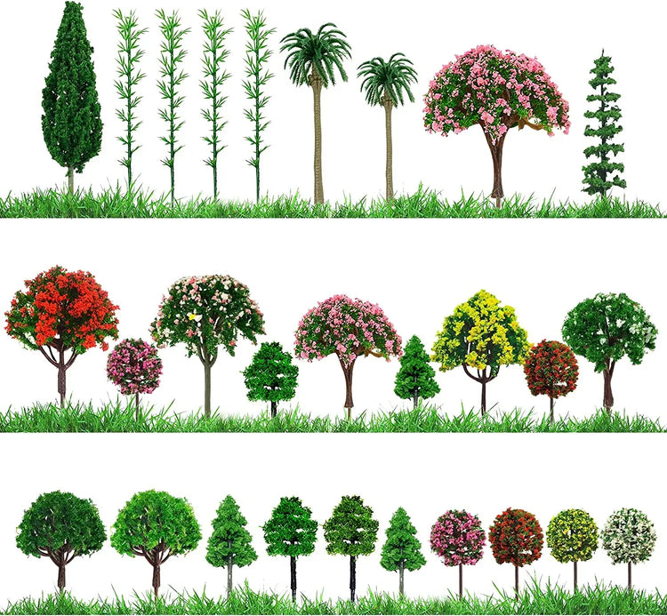 MYUE 60-piece miniature model trees set for train scenery and dioramas, artificial landscape plants for DIY crafts and model building