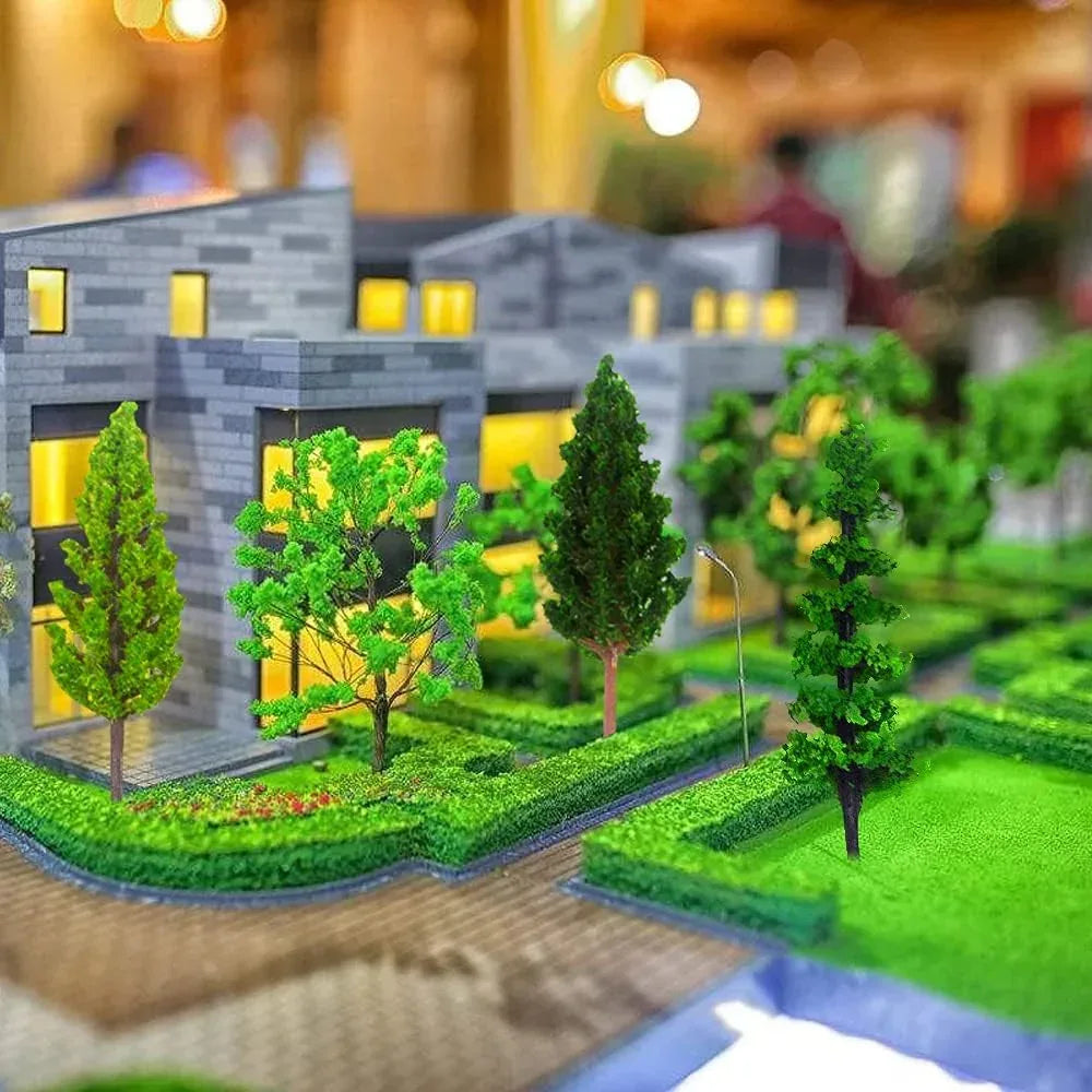 Miniature tree set by MOMOONNON with 70 small artificial trees for train scenery, diorama landscaping, and model railroad layouts