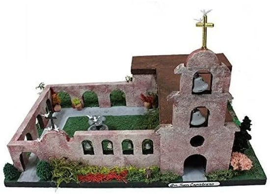 Build Your Own California Mission San Juan Capistrano model kit by 1 Smart Choice Learning, showing detailed mission building components.