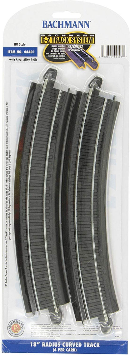 Bachmann Trains Snap-Fit E-Z Track 18-Inch Radius Curved Track (Pack of 4) - Steel Alloy Rail with Black Roadbed - HO Scale